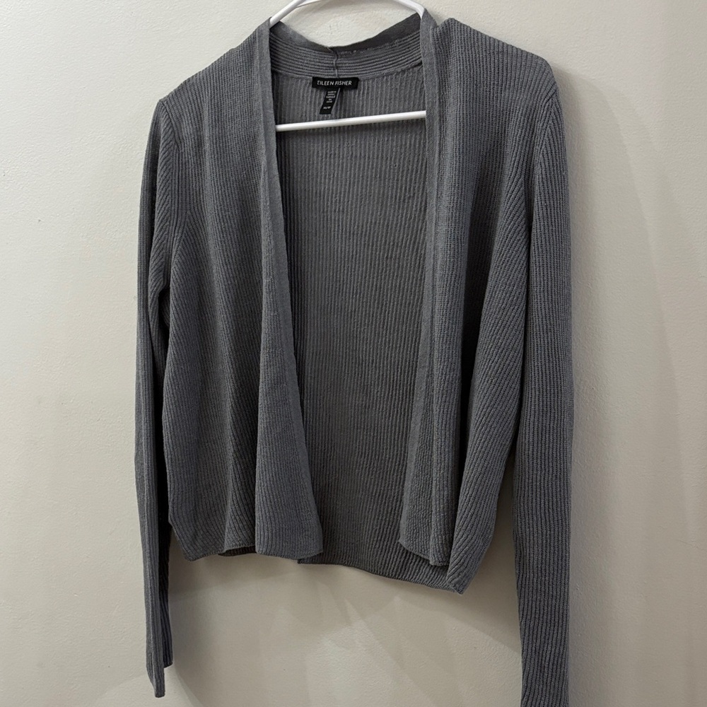 Eileen Fisher Gray Open-Front Ribbed Cardigan - women’s XS - organic blend